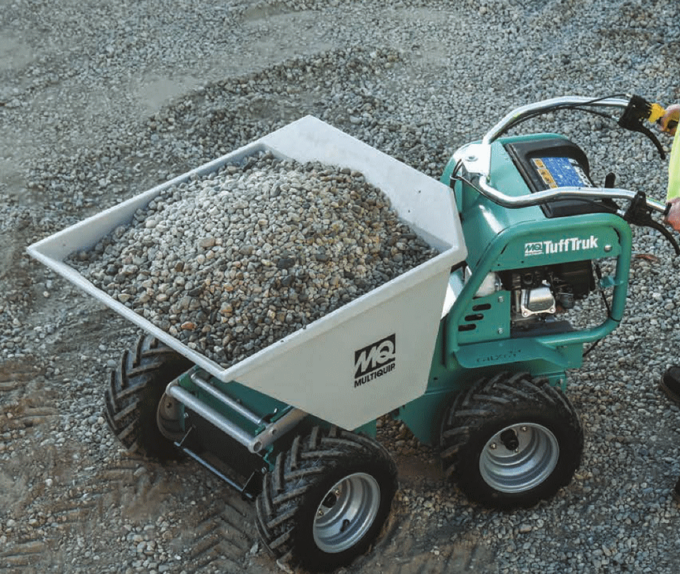 Photo of track buggy hopper filled with aggregate